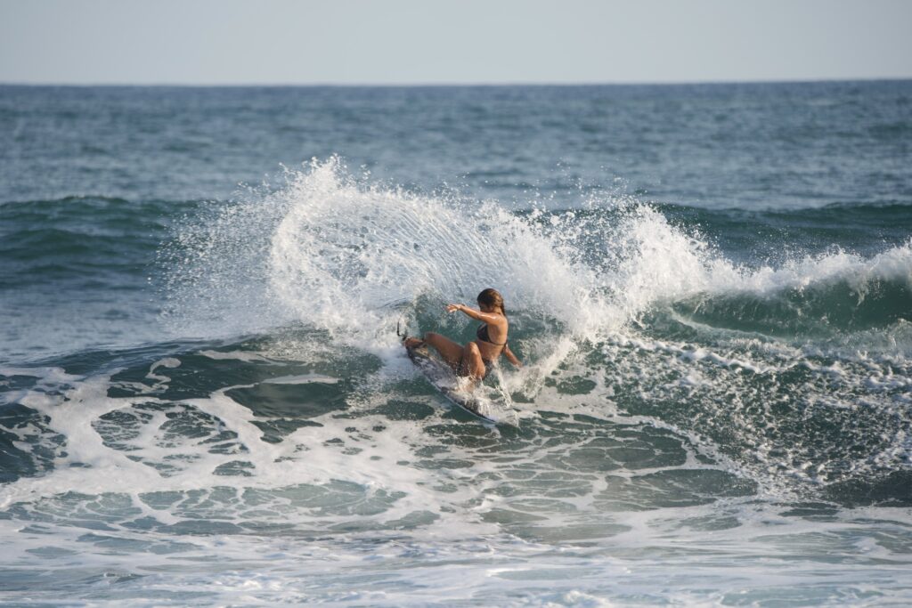 Linda Coral surfing in Salina Cruz, Oaxaca